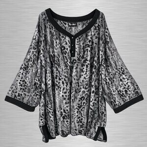 Maggie Barnes Black and Gray Leopard Print Tunic - 5X